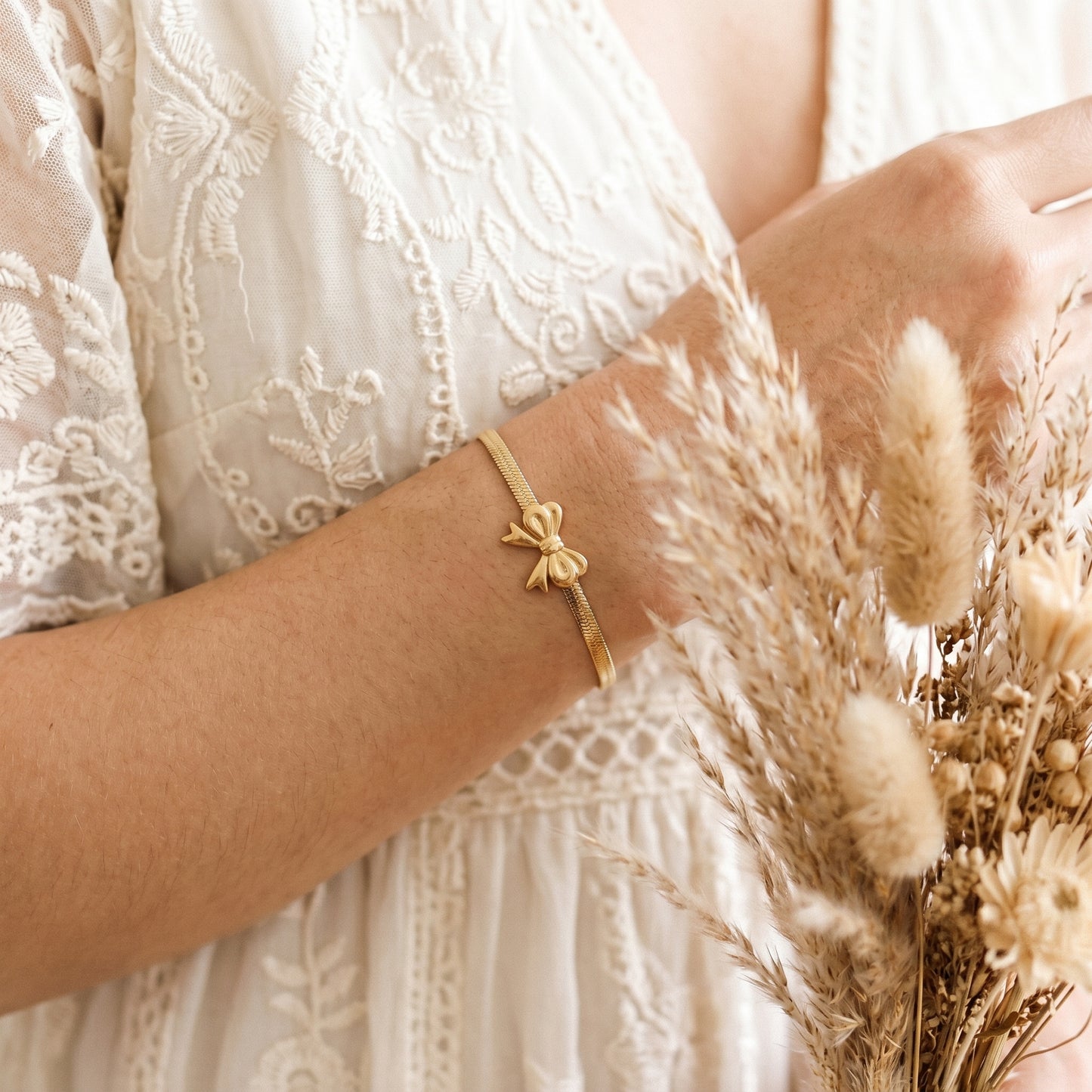 Bow Charm Bracelet - 18K Gold Plated Waterproof Stainless Steel