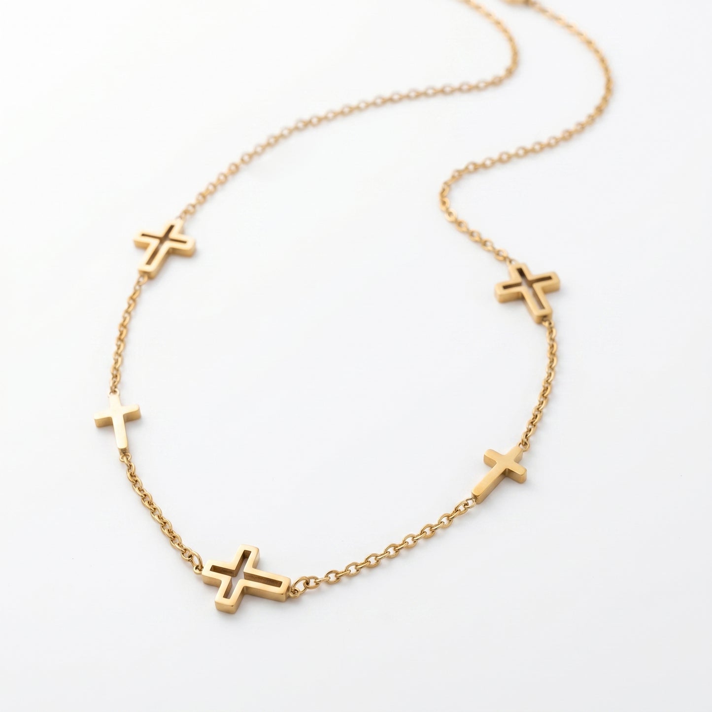 Multi Cross Station Necklace - 18K Gold Plated Waterproof Stainless Steel