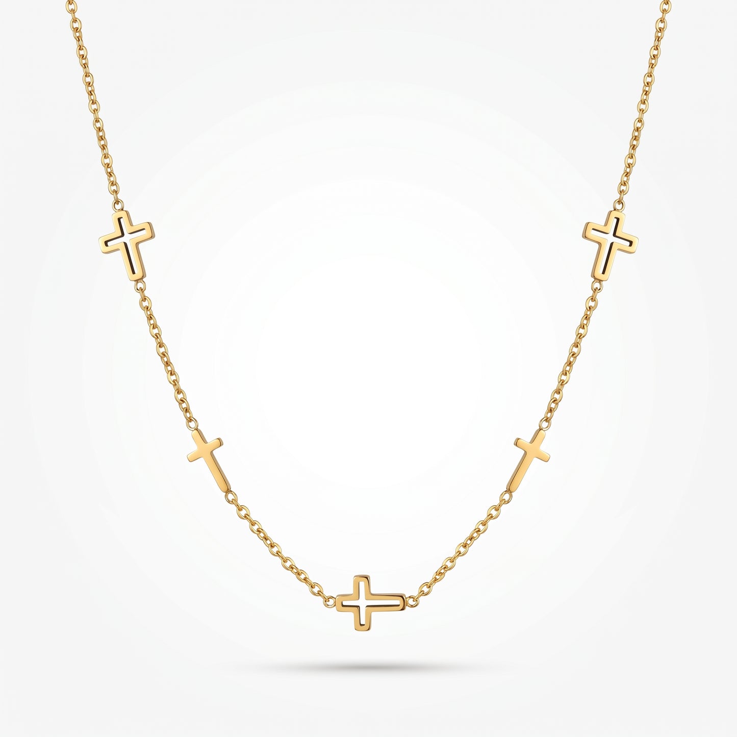 Multi Cross Station Necklace - 18K Gold Plated Waterproof Stainless Steel