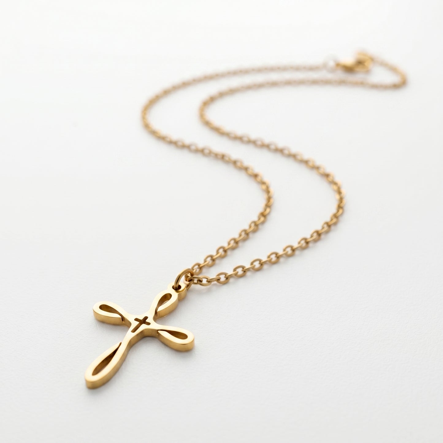 Infinity Hollow Cross Pendant Necklace - 18K Gold Plated Waterproof Stainless Steel