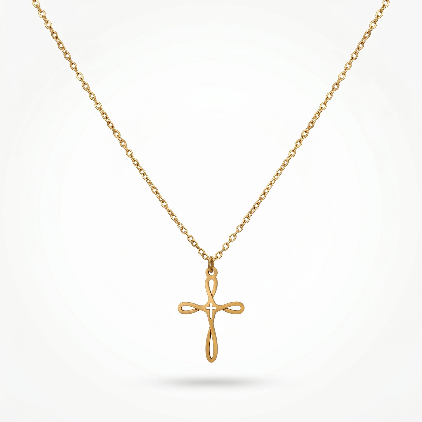 Infinity Hollow Cross Pendant Necklace - 18K Gold Plated Waterproof Stainless Steel