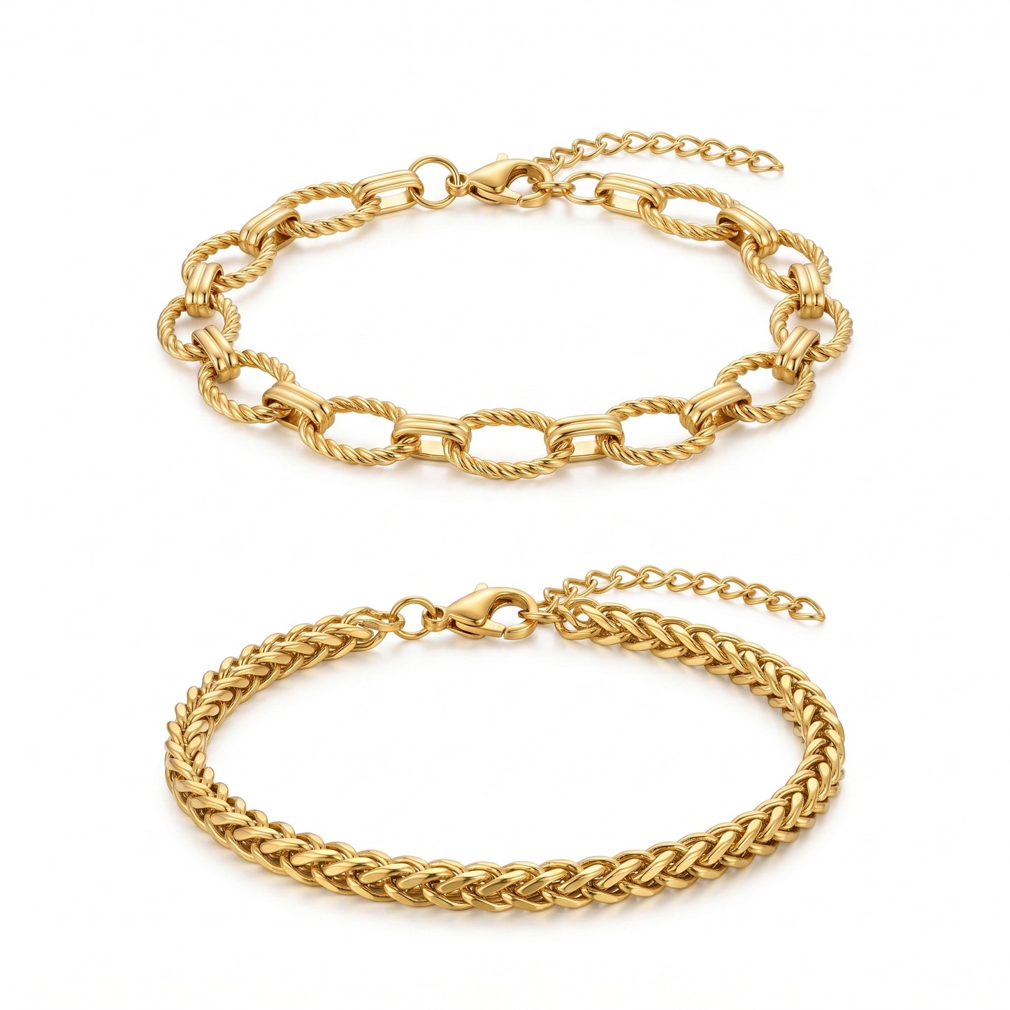 Stackable Textured Rope Chain & Braided Bracelet Duo - Tarnish-Resistant Hypoallergenic Jewelry