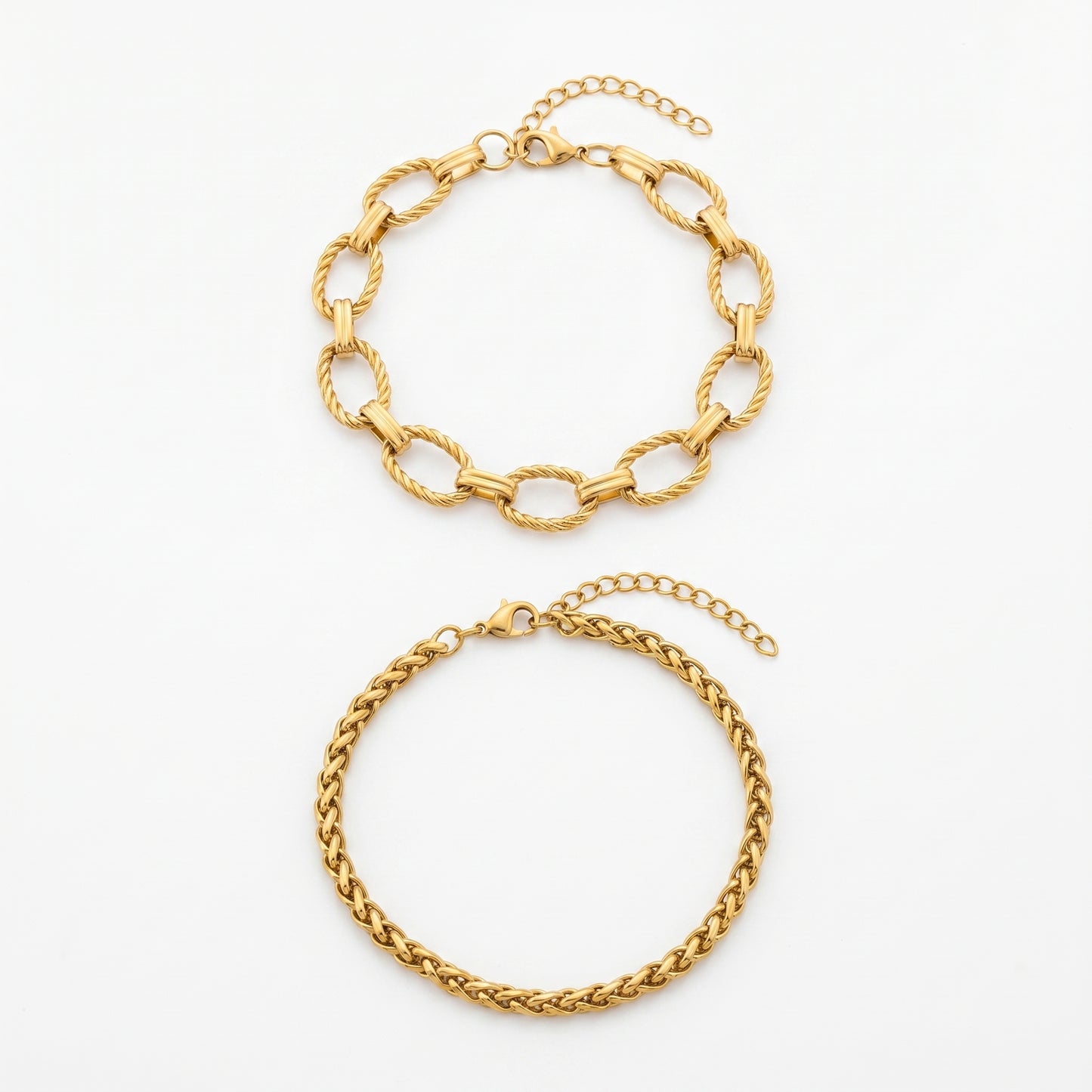 Stackable Textured Rope Chain & Braided Bracelet Duo - Tarnish-Resistant Hypoallergenic Jewelry