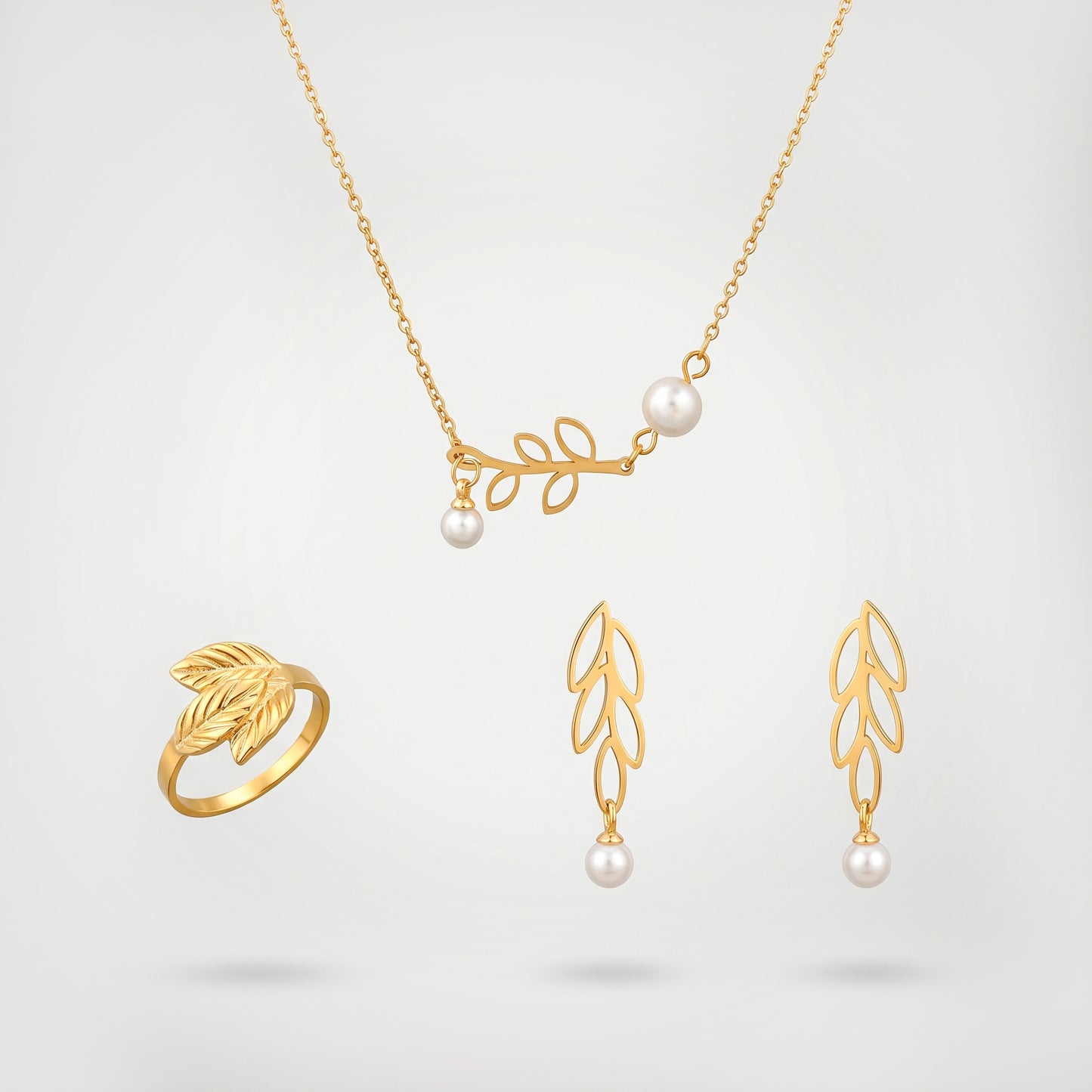 Botanical Leaf & Pearl 3-Piece Jewelry Set - Tarnish-Resistant Hypoallergenic for Women