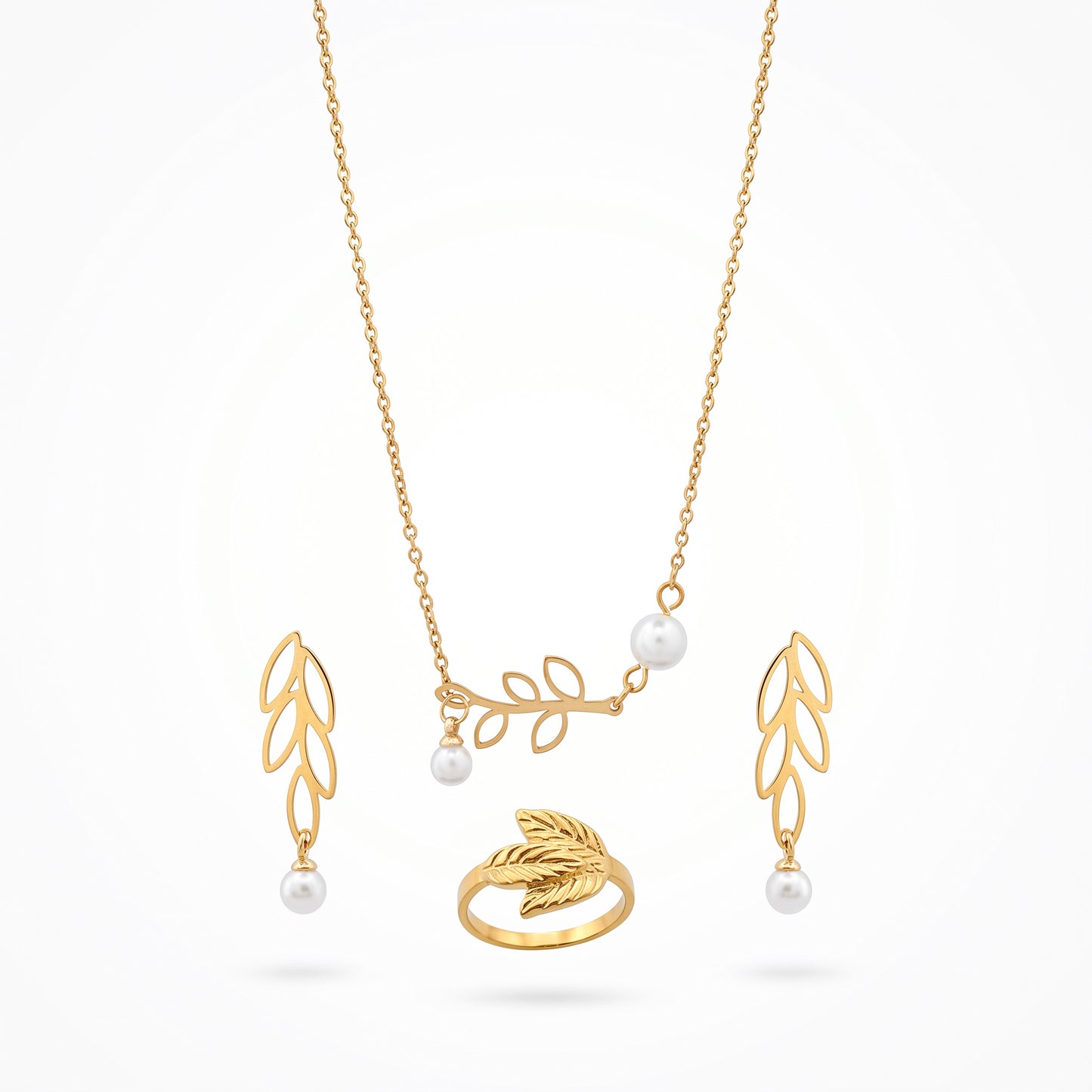 Botanical Leaf & Pearl 3-Piece Jewelry Set - Tarnish-Resistant Hypoallergenic for Women