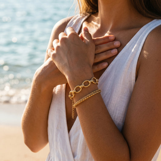 Stackable Textured Rope Chain & Braided Bracelet Duo - Tarnish-Resistant Hypoallergenic Jewelry