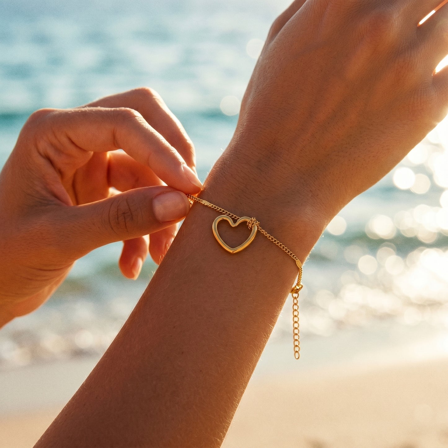 Adjustable Dainty Chain Open Heart Bracelet - Tarnish-Resistant Hypoallergenic for Women