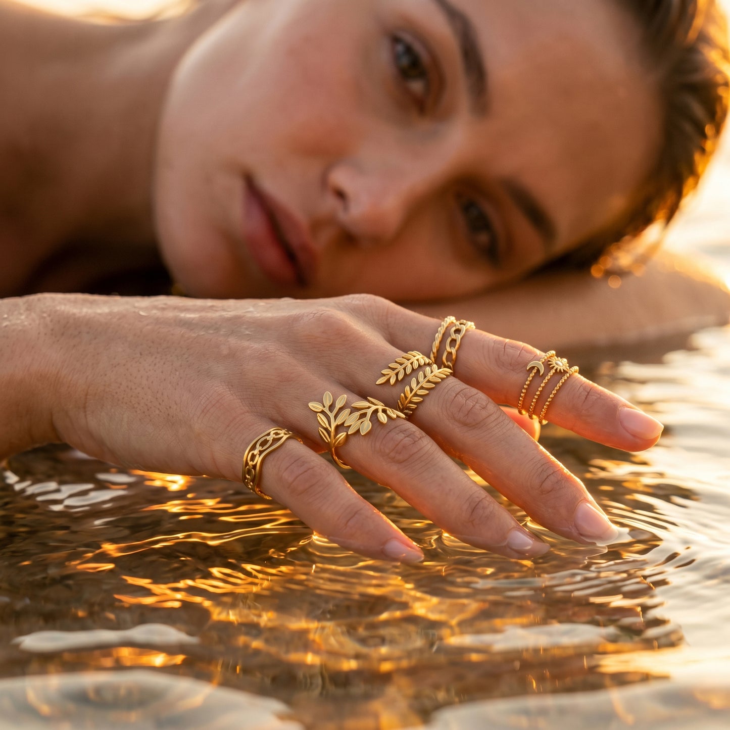 Minimalist 18K Gold Plated Stainless Steel Ring Set | 5Pcs Adjustable Open Statement Bands for Stacking