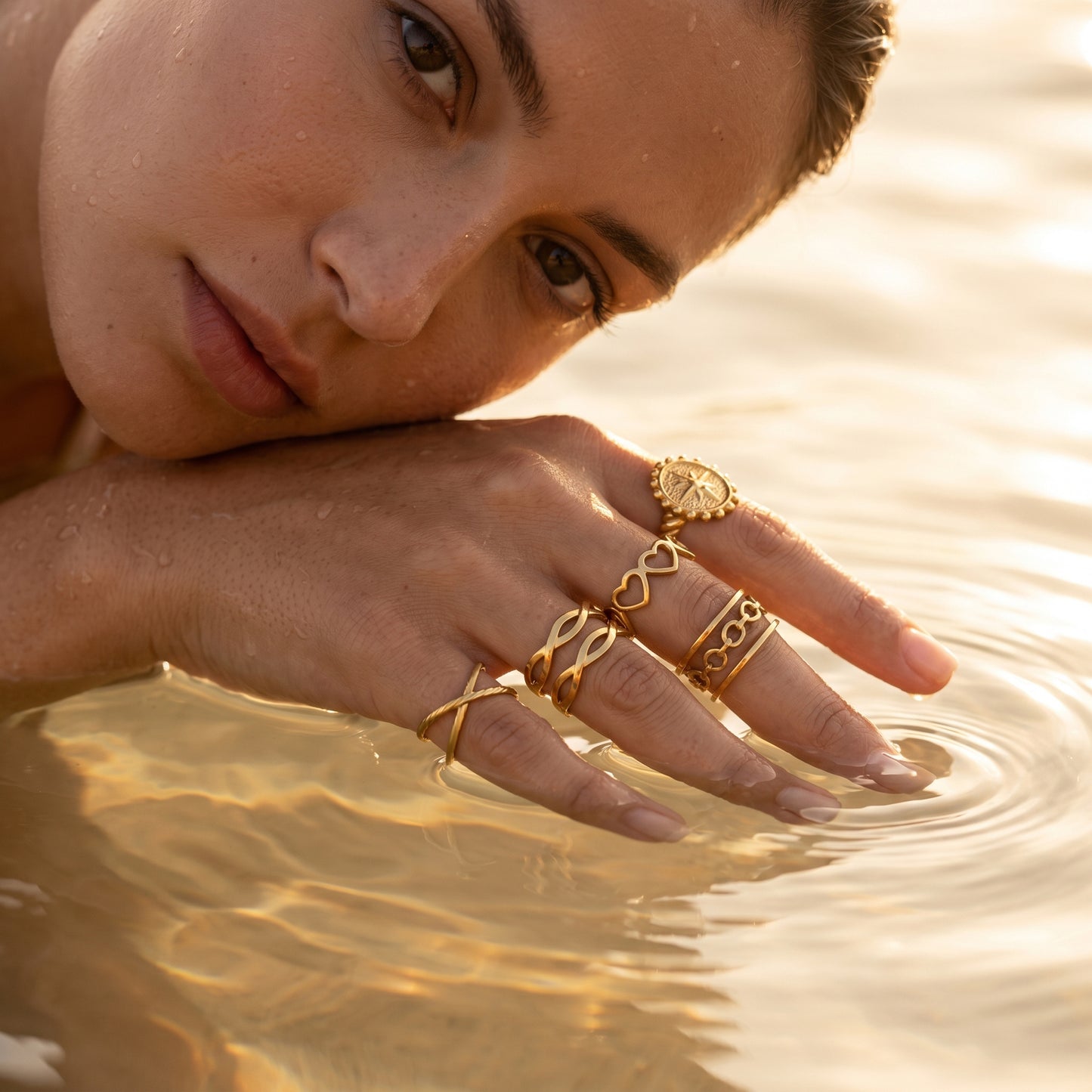 TRUST GOD Engraved Gold Open Rings - 5Pcs Waterproof Set