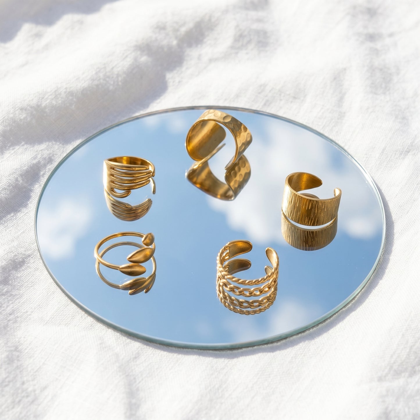 TRUST GOD Engraved Gold Ring Set - 5Pcs Hypoallergenic Stainless Steel Open Rings