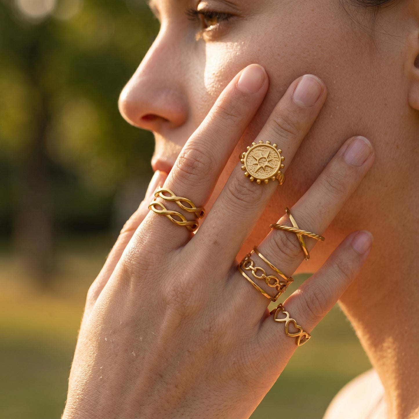 TRUST GOD Engraved Gold Open Rings - 5Pcs Waterproof Set