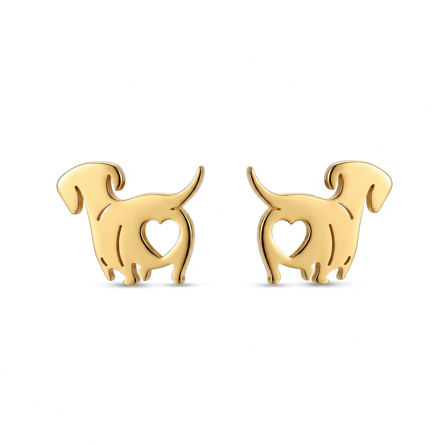 Gold Dachshund Dog Stud Earrings with Heart Cutout - Waterproof Stainless Steel Hypoallergenic Minimalist Earrings for Dog Mom Daily Wear
