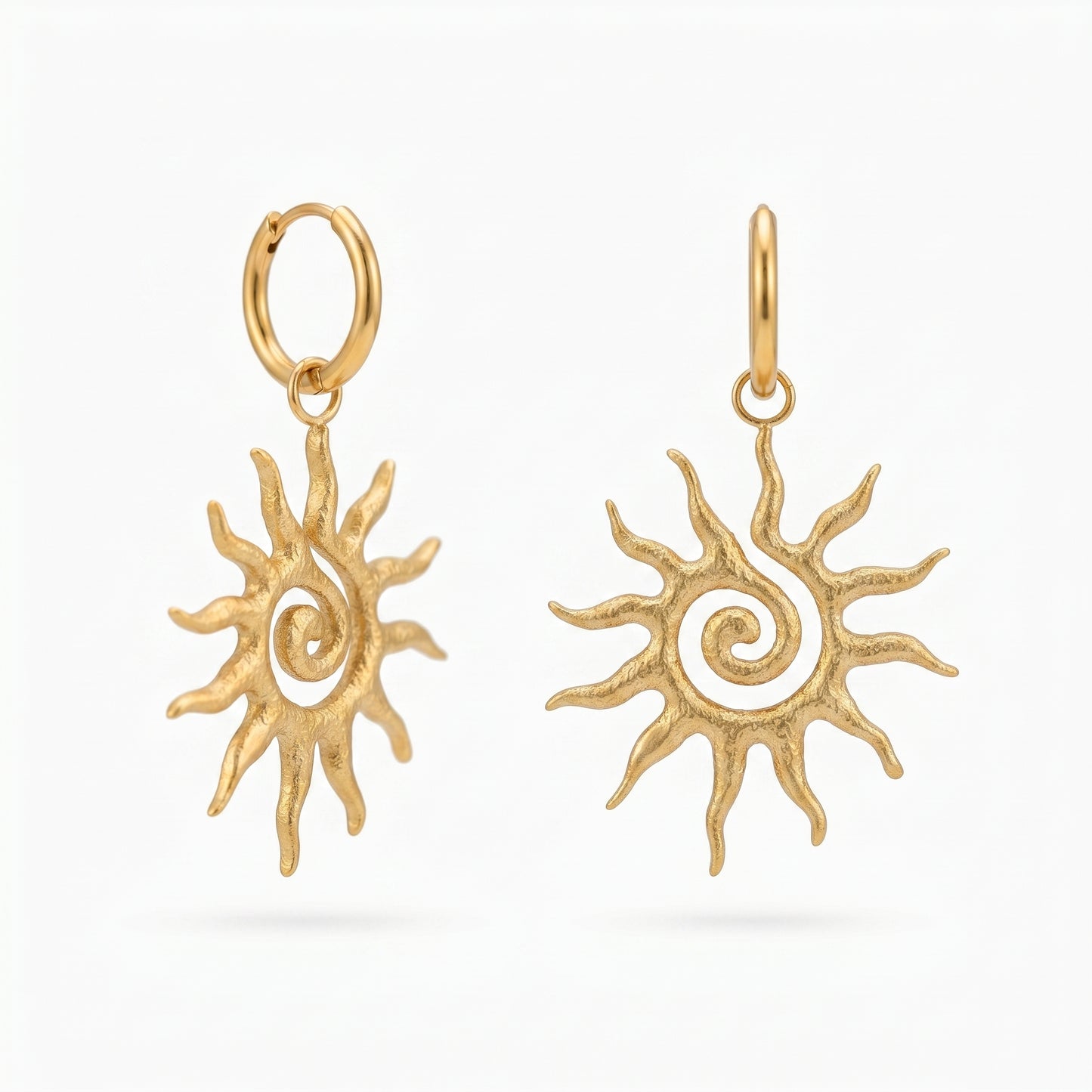 Matte Spiral Sun Drop Hoop Earrings - Durable Stainless Steel Tarnish-Free Gold Finish Boho Statement Jewelry for Ladies