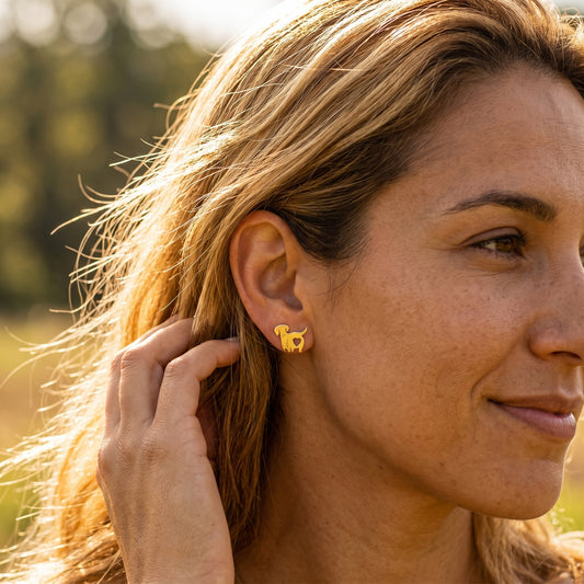 Gold Dachshund Dog Stud Earrings with Heart Cutout - Waterproof Stainless Steel Hypoallergenic Minimalist Earrings for Dog Mom Daily Wear