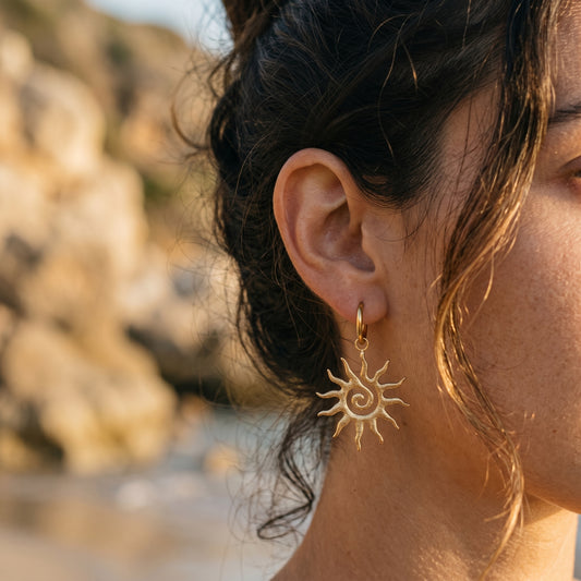 Matte Spiral Sun Drop Hoop Earrings - Durable Stainless Steel Tarnish-Free Gold Finish Boho Statement Jewelry for Ladies