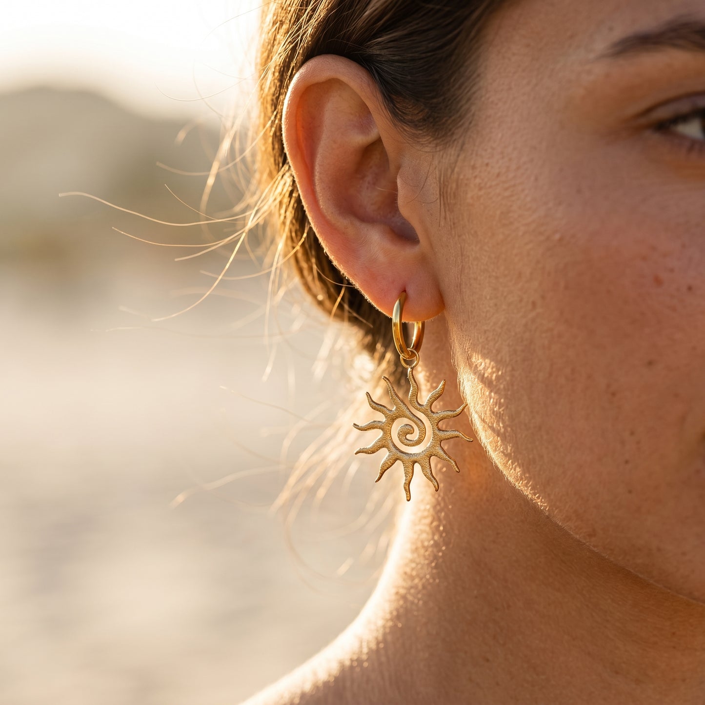 Matte Spiral Sun Drop Hoop Earrings - Durable Stainless Steel Tarnish-Free Gold Finish Boho Statement Jewelry for Ladies