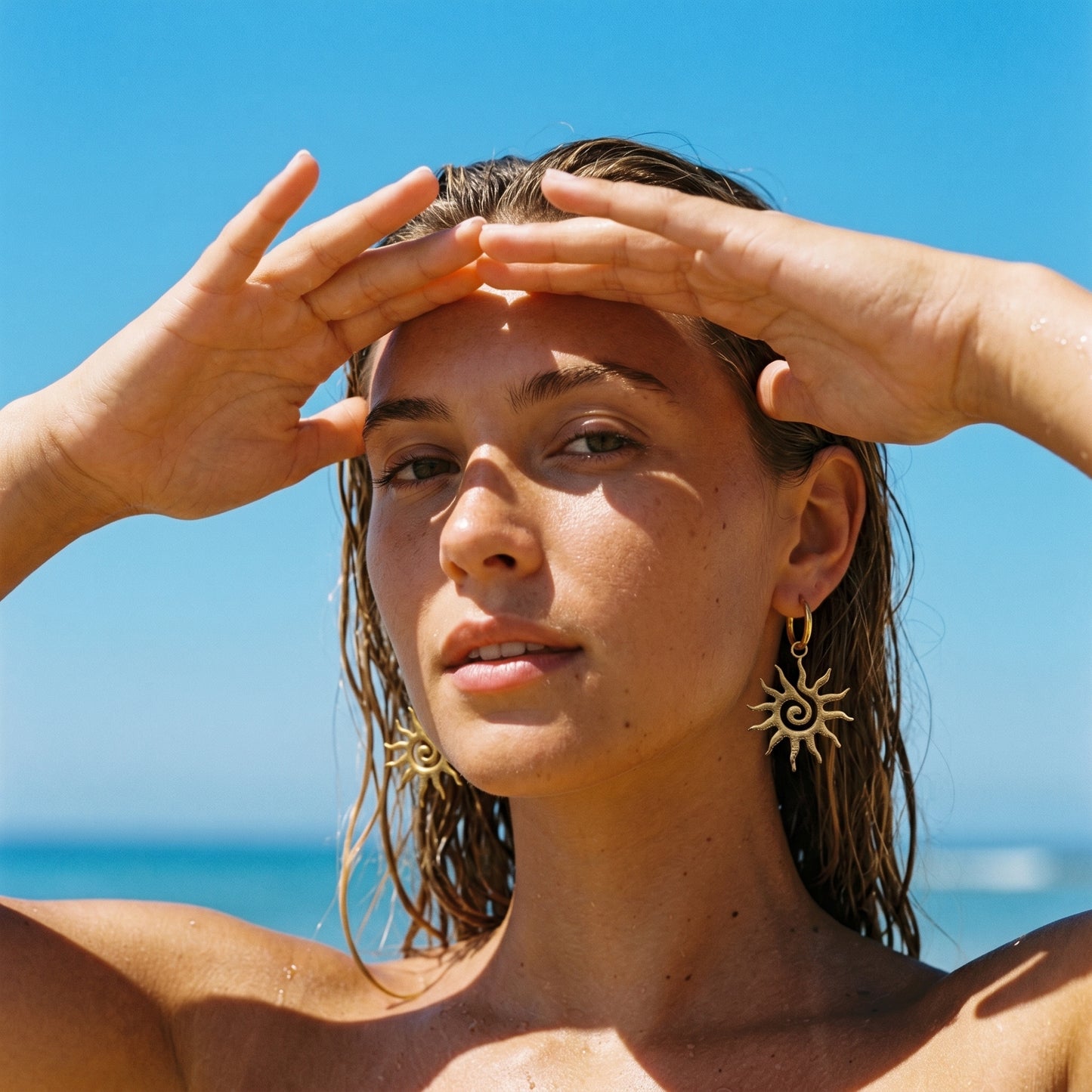 Matte Spiral Sun Drop Hoop Earrings - Durable Stainless Steel Tarnish-Free Gold Finish Boho Statement Jewelry for Ladies