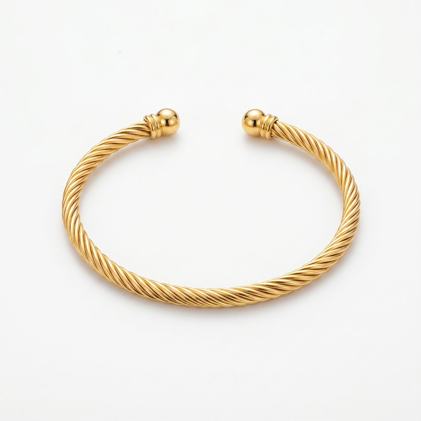 Waterproof Twisted Gold Open Cuff Bracelet - 18K Gold Plated Stainless Steel Bangle for Women