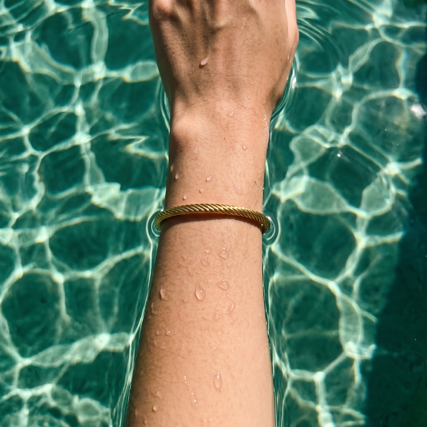 Waterproof Twisted Gold Open Cuff Bracelet - 18K Gold Plated Stainless Steel Bangle for Women