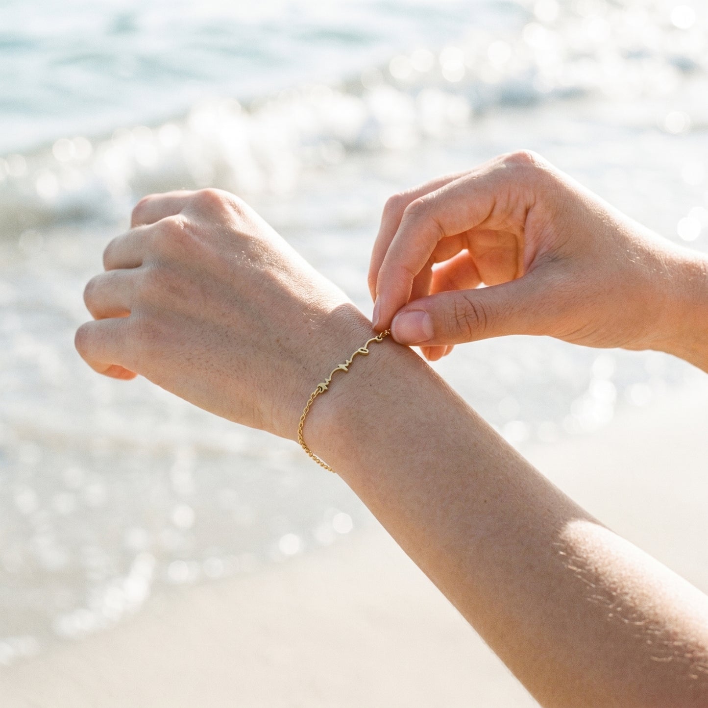 Waterproof Pulse Wave Chain Bracelet - 18K Gold Plated Stainless Steel Adjustable Link