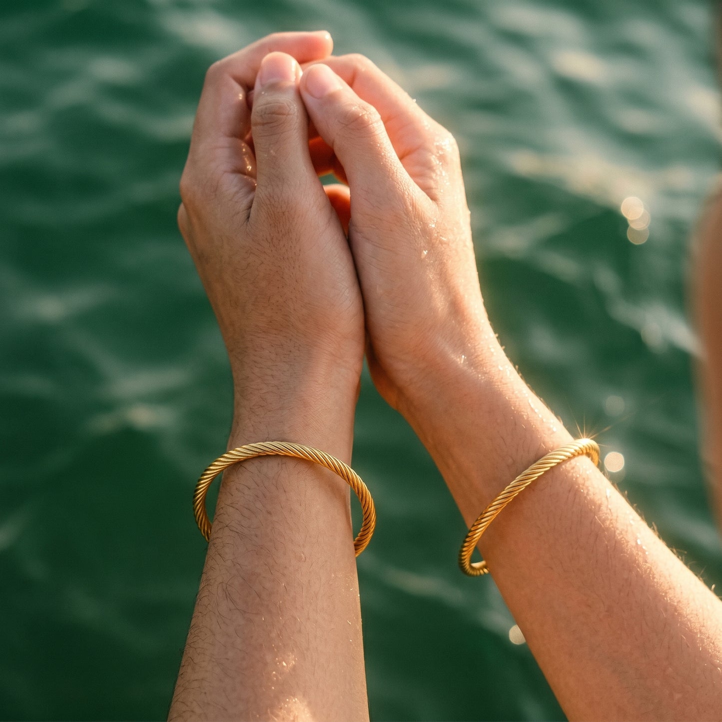 Waterproof Twisted Gold Open Cuff Bracelet - 18K Gold Plated Stainless Steel Bangle for Women