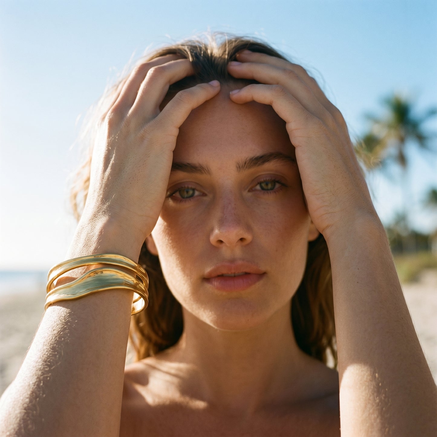 Sleek Double Layer Wave Bangle - 18K Gold Plated Everyday Adjustable Open Bracelet