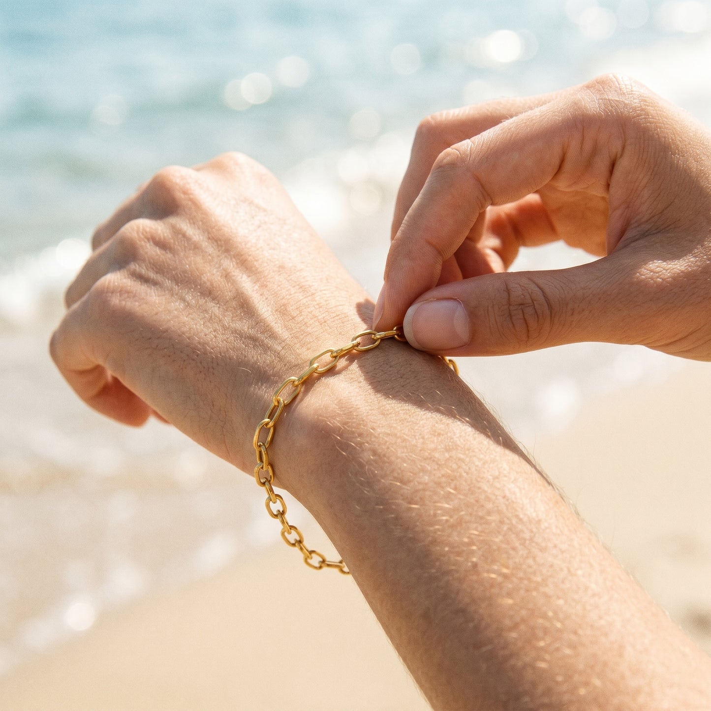 Tarnish-Free Gold Chain Bracelet - Waterproof Paperclip Link Bracelet for Active Wear