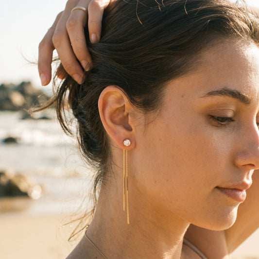 Minimalist Zircon Drop Earrings - Tarnish Resistant 18K Gold Plated Snake Chain Earrings