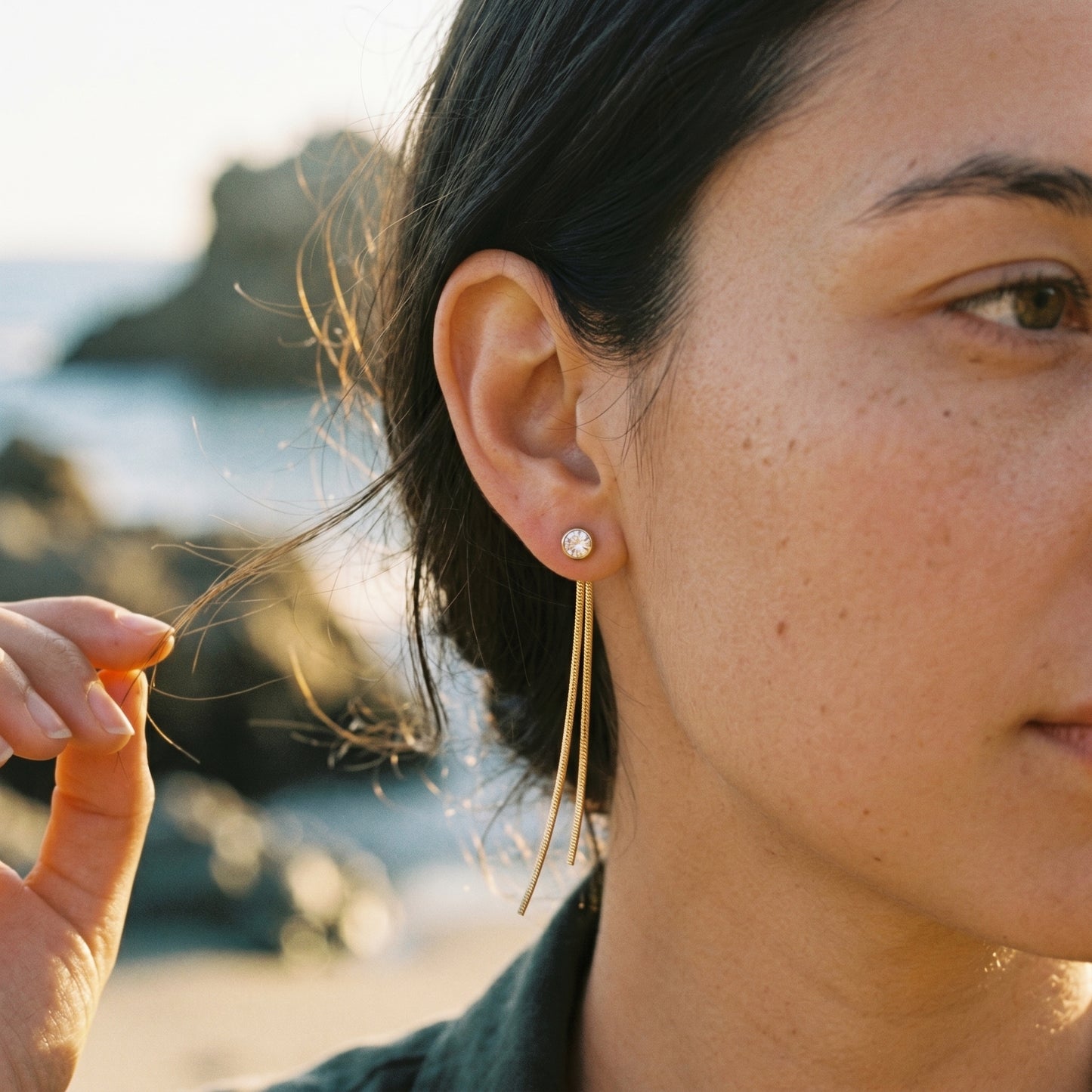 Minimalist Zircon Drop Earrings - Tarnish Resistant 18K Gold Plated Snake Chain Earrings