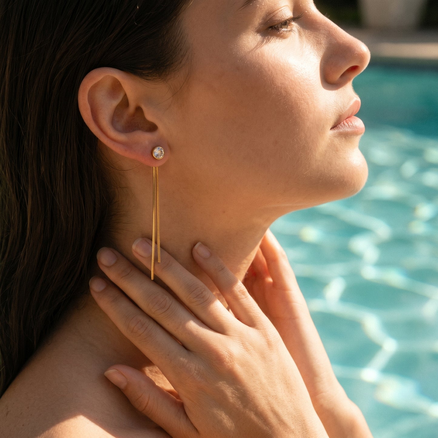 Minimalist Zircon Drop Earrings - Tarnish Resistant 18K Gold Plated Snake Chain Earrings