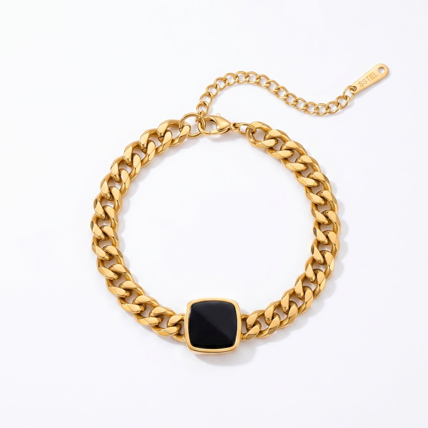 Beach & Pool Ready Black Onyx Cuban Bracelet - Waterproof 18K Gold Plated Statement Jewelry