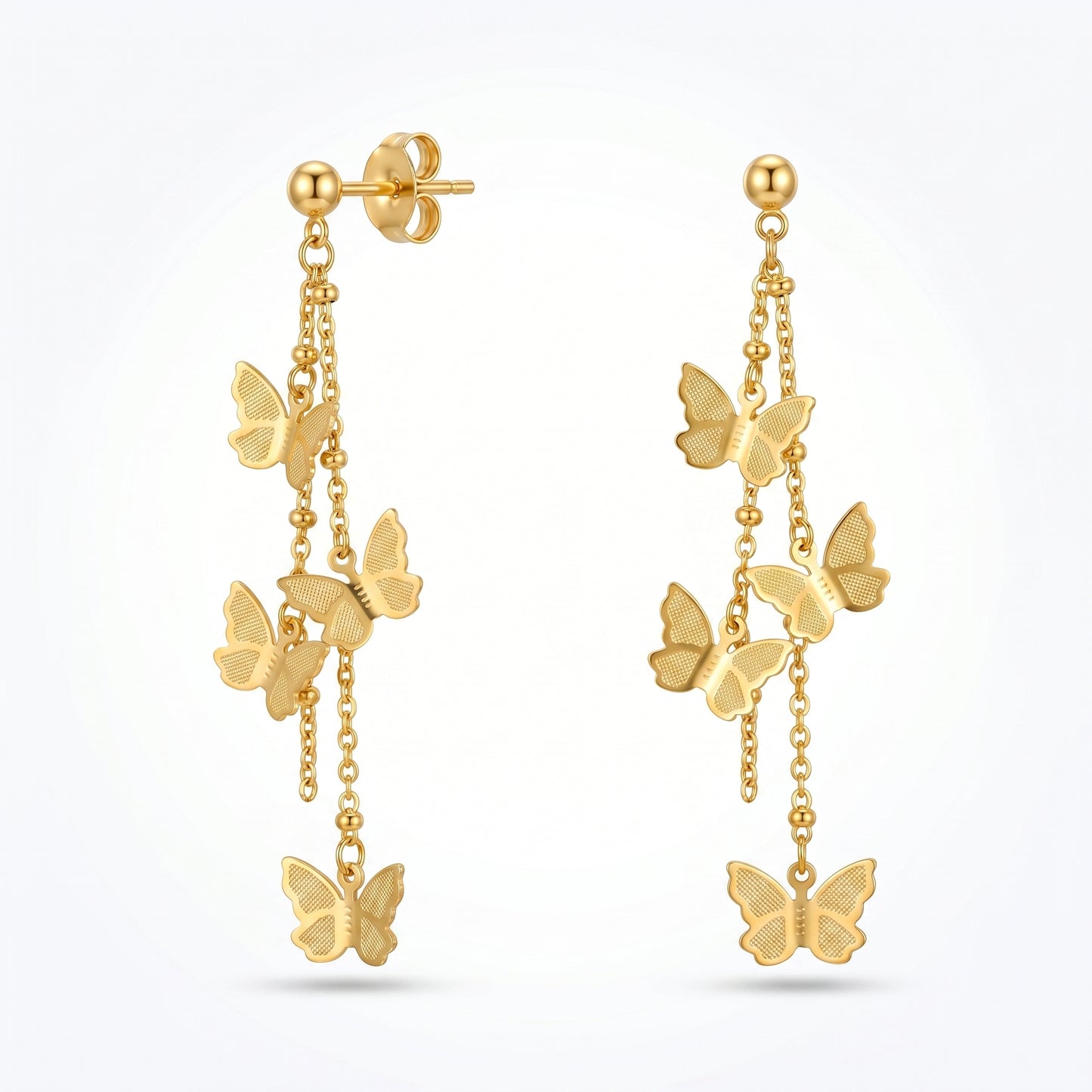 Summerproof Butterfly Fringe Drop Earrings - 18K Gold Plated Waterproof Stainless Steel