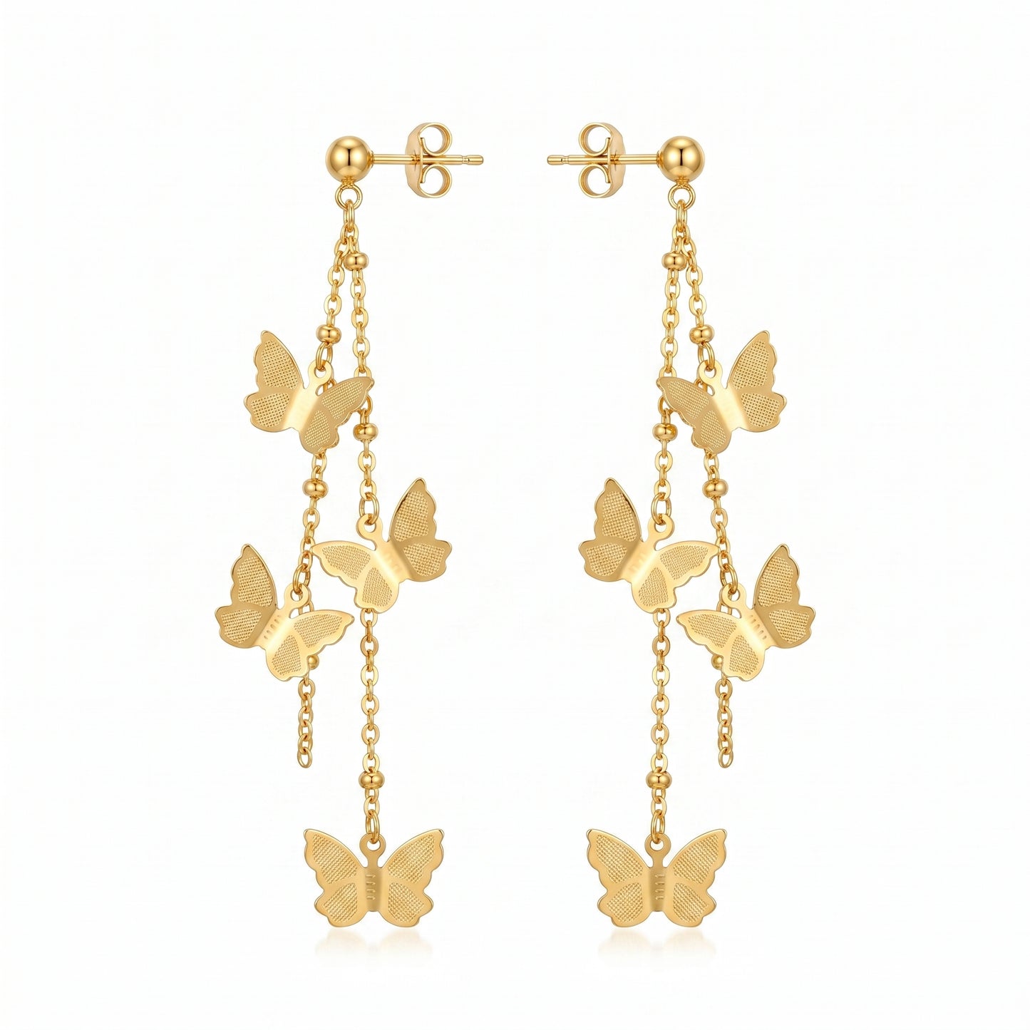 Summerproof Butterfly Fringe Drop Earrings - 18K Gold Plated Waterproof Stainless Steel