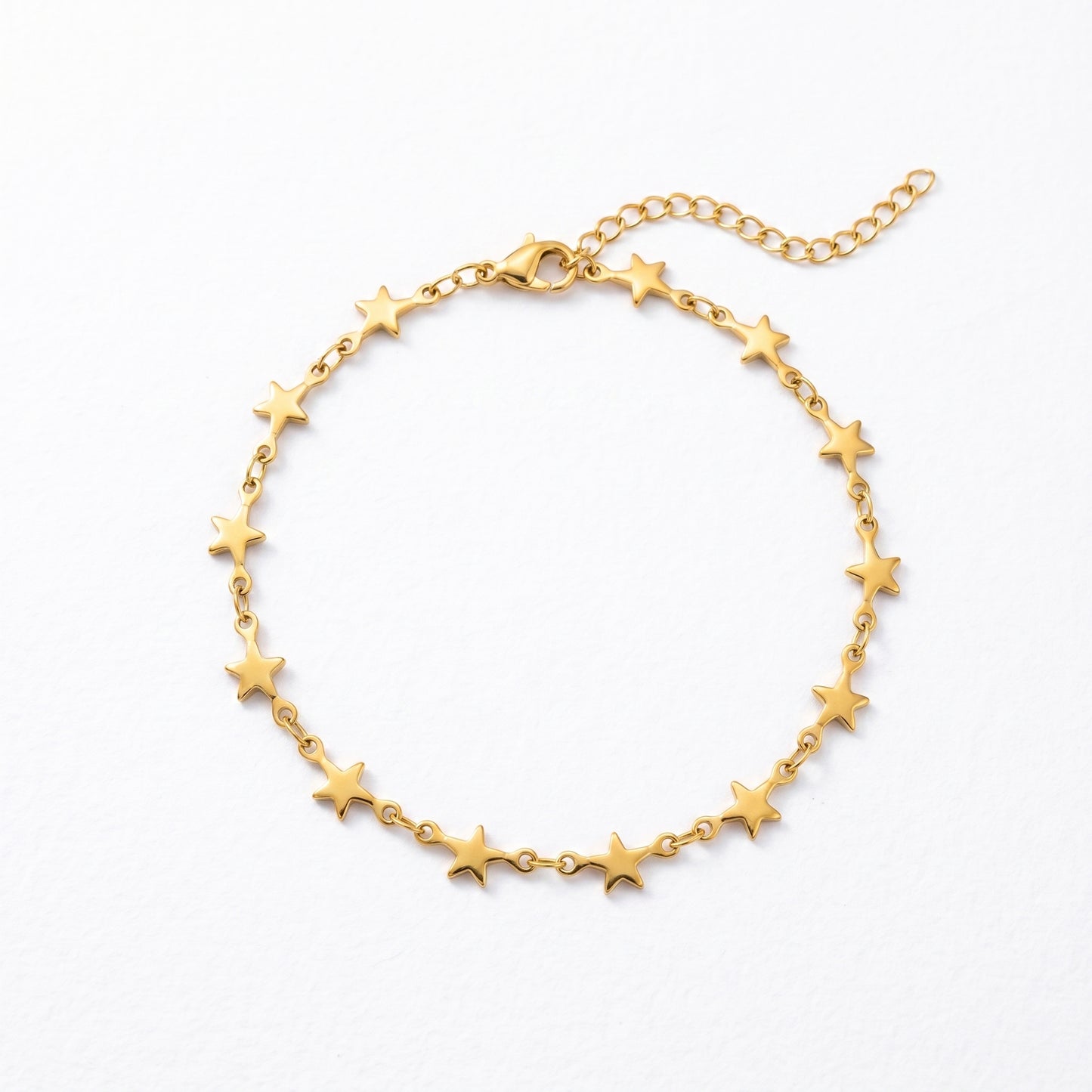 Waterproof Star Station Chain Bracelet - 18K Gold Plated Stainless Steel Adjustable Jewelry