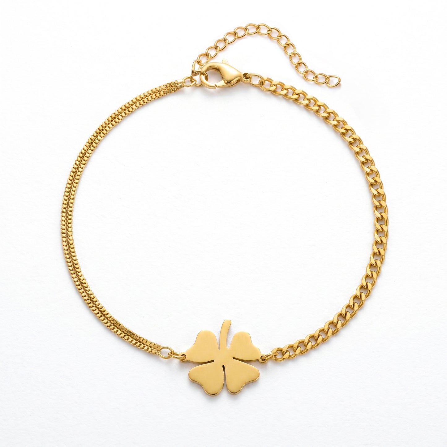 Waterproof Four-Leaf Clover Chain Bracelet - 18K Gold Plated Stainless Steel Adjustable Bangle