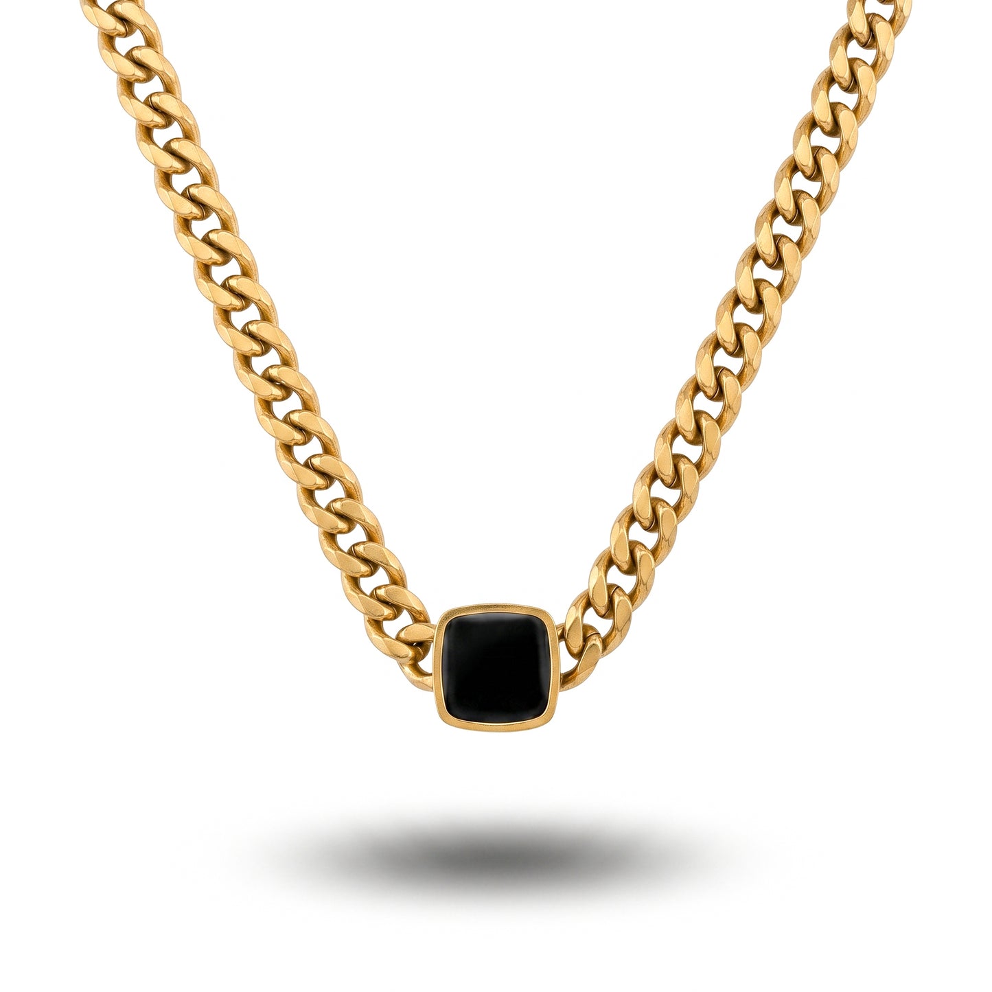 Minimalist Black Gem Cuban Necklace - 18K Gold Plated Stainless Steel Everyday Neck Chain