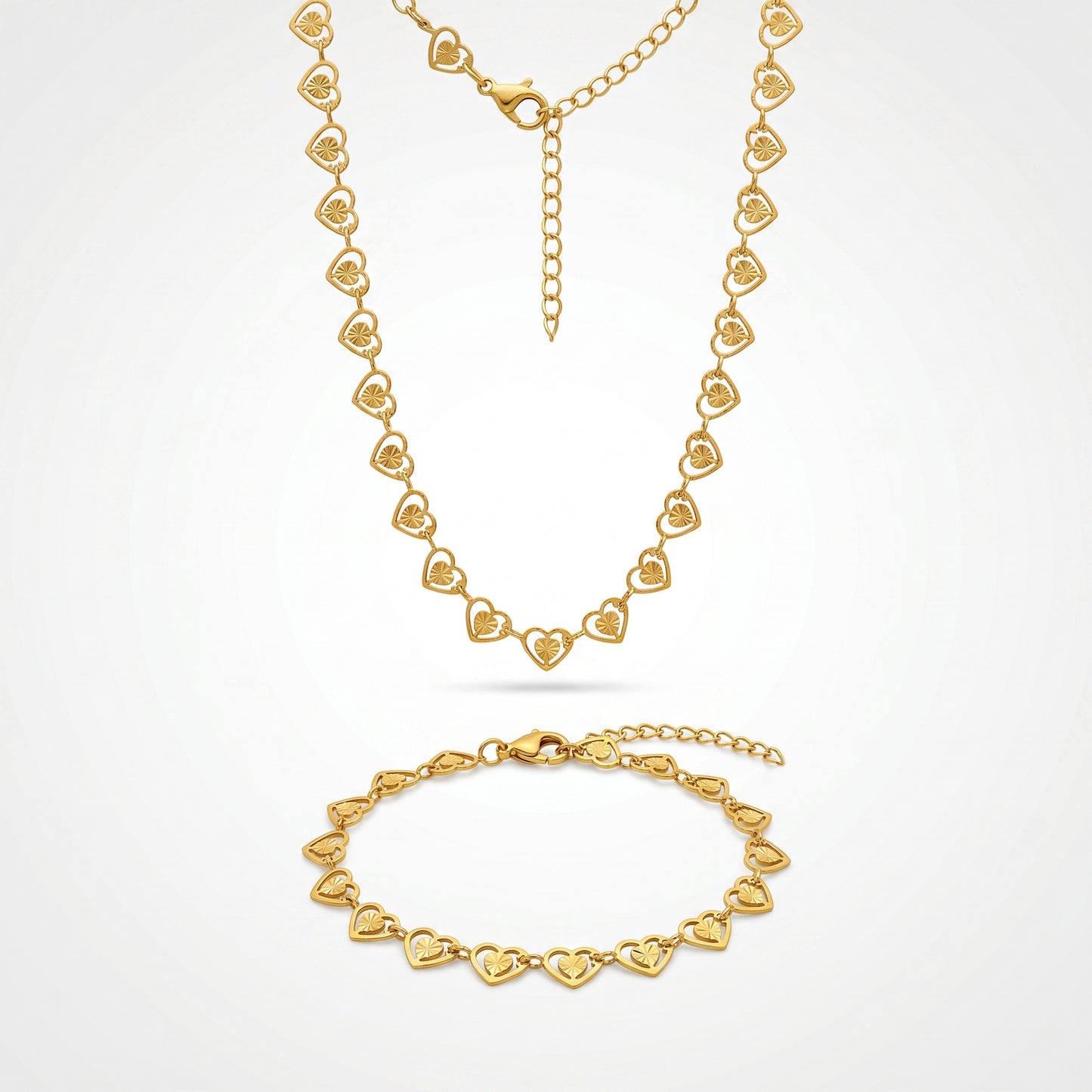 Minimalist Linked Hearts Jewelry Set - 18K Gold Plated Stainless Steel Couple-Ready Accessories