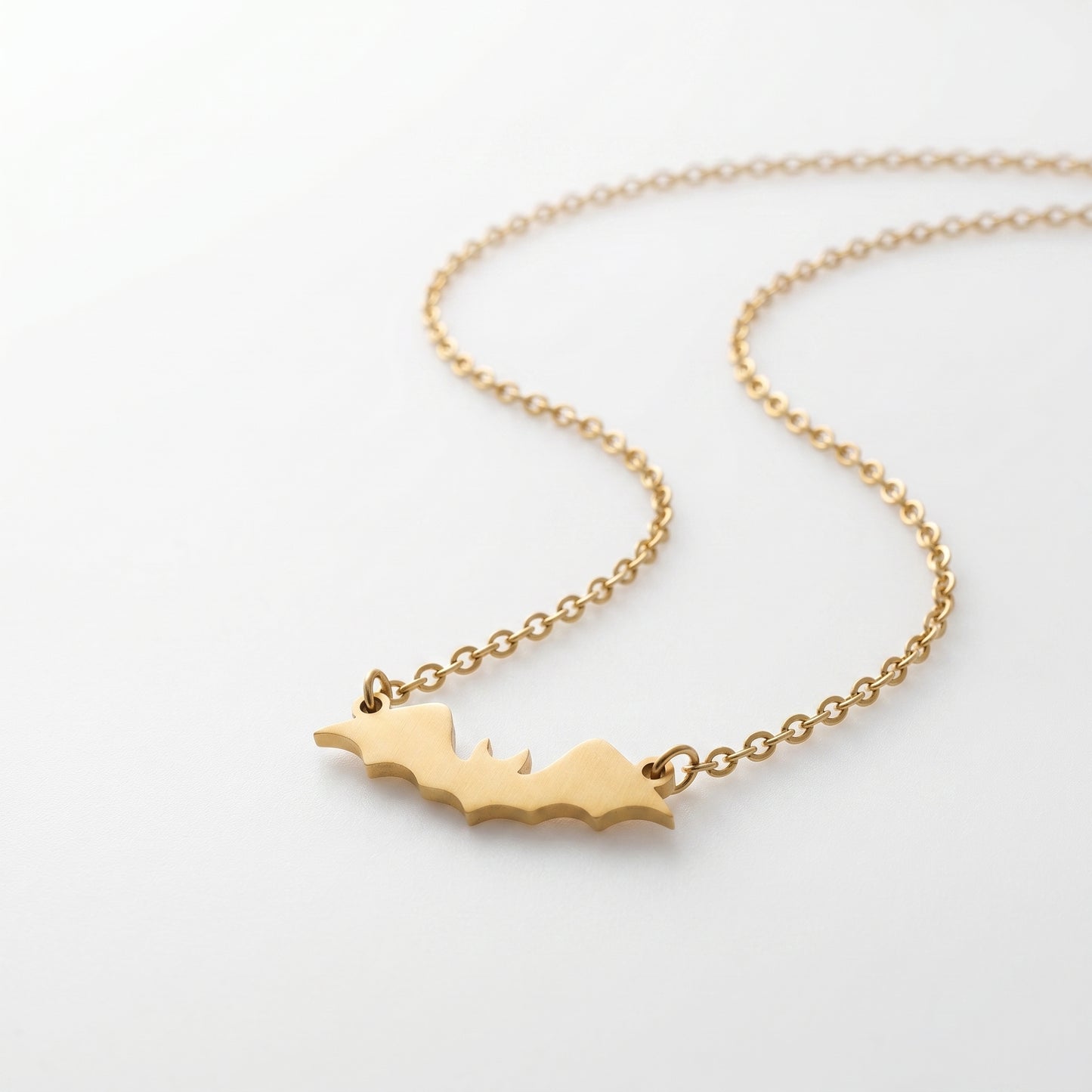 Halloween Ready Bat Pendant Necklace - Waterproof 18K Gold Plated Gothic Statement Jewelry