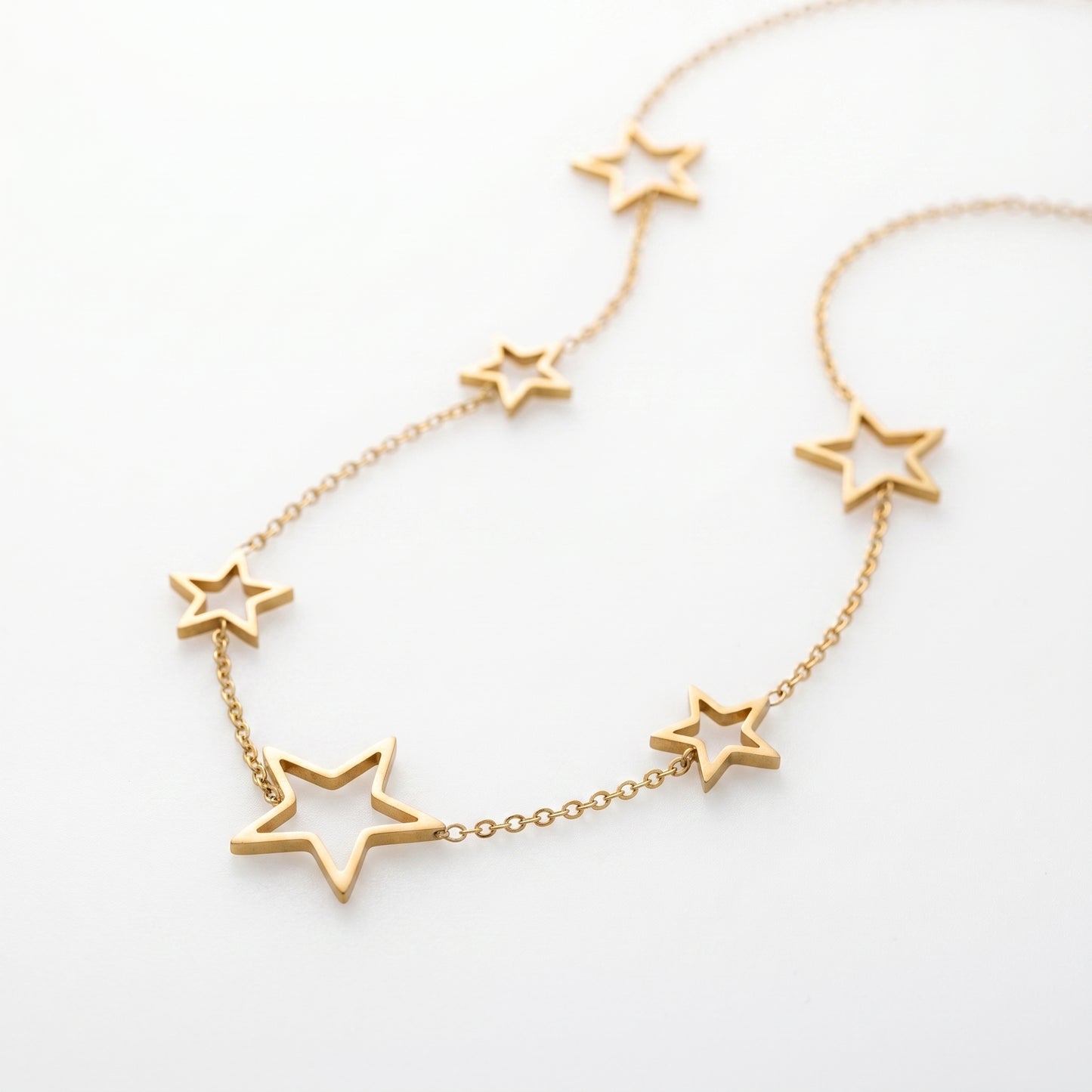 Hypoallergenic Hollow Star Necklace - Tarnish Resistant 18K Gold Plated Adjustable Chain