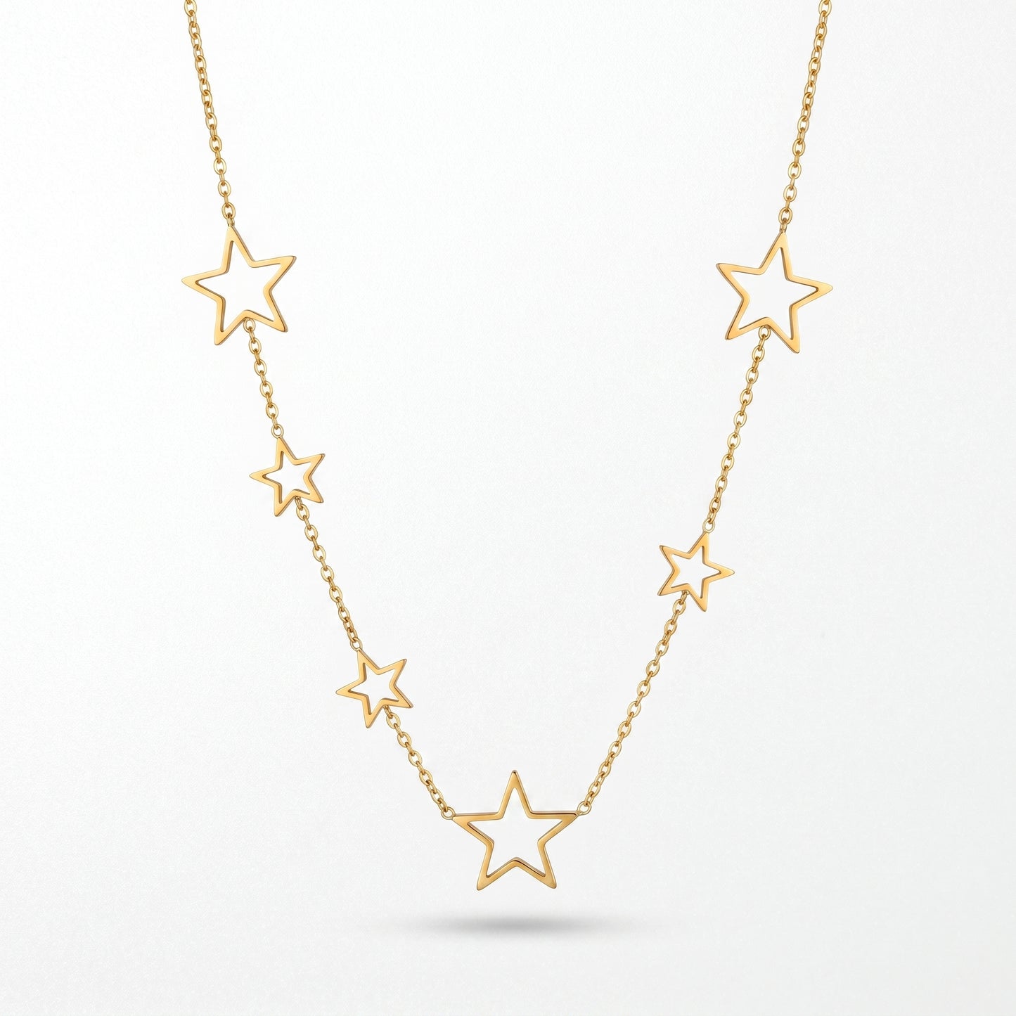 Hypoallergenic Hollow Star Necklace - Tarnish Resistant 18K Gold Plated Adjustable Chain