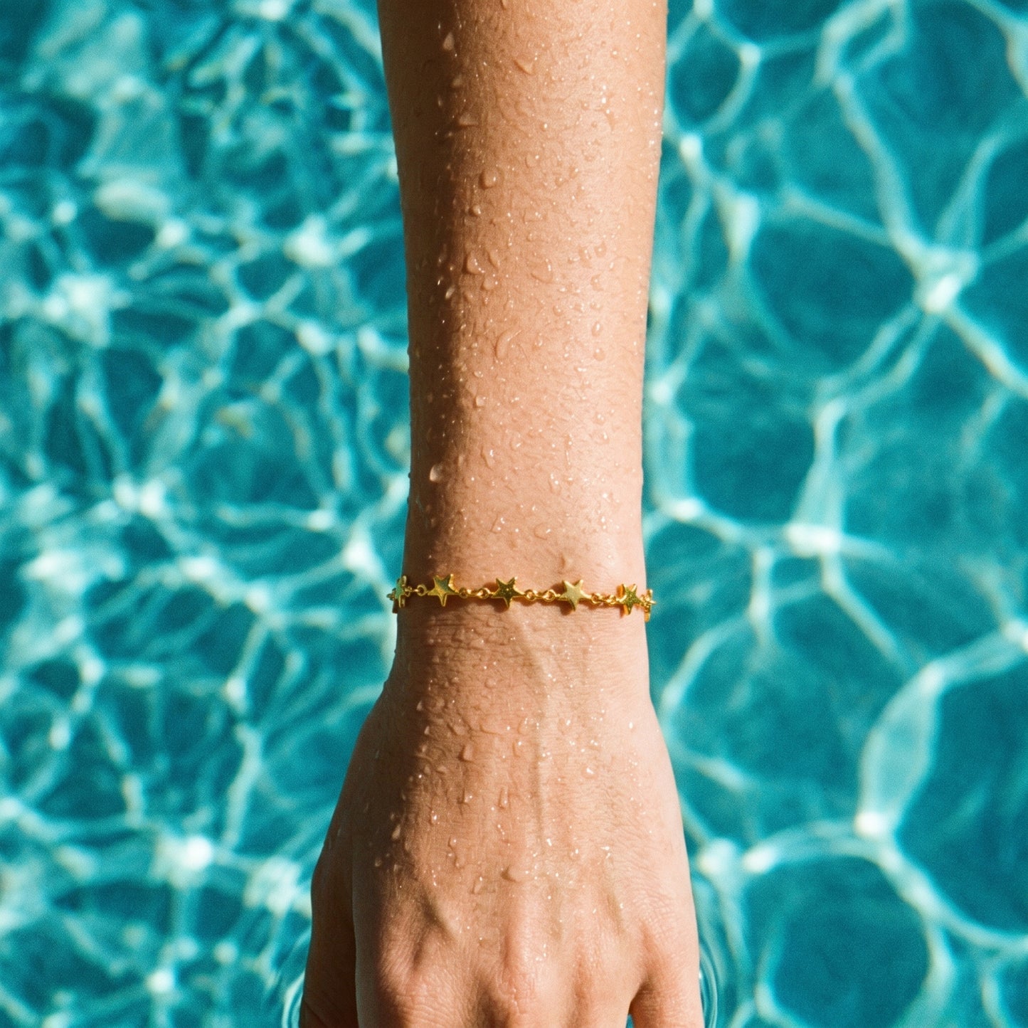 Waterproof Star Station Chain Bracelet - 18K Gold Plated Stainless Steel Adjustable Jewelry