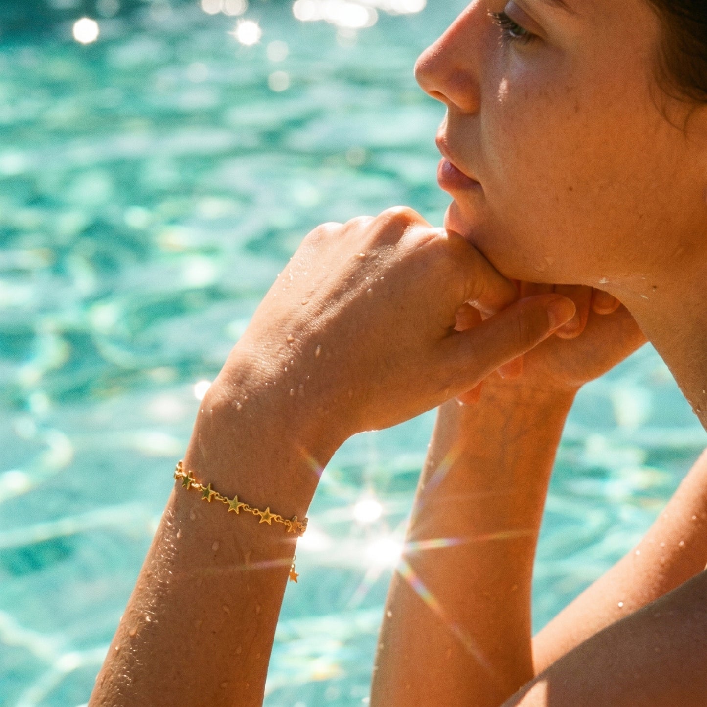 Waterproof Star Station Chain Bracelet - 18K Gold Plated Stainless Steel Adjustable Jewelry