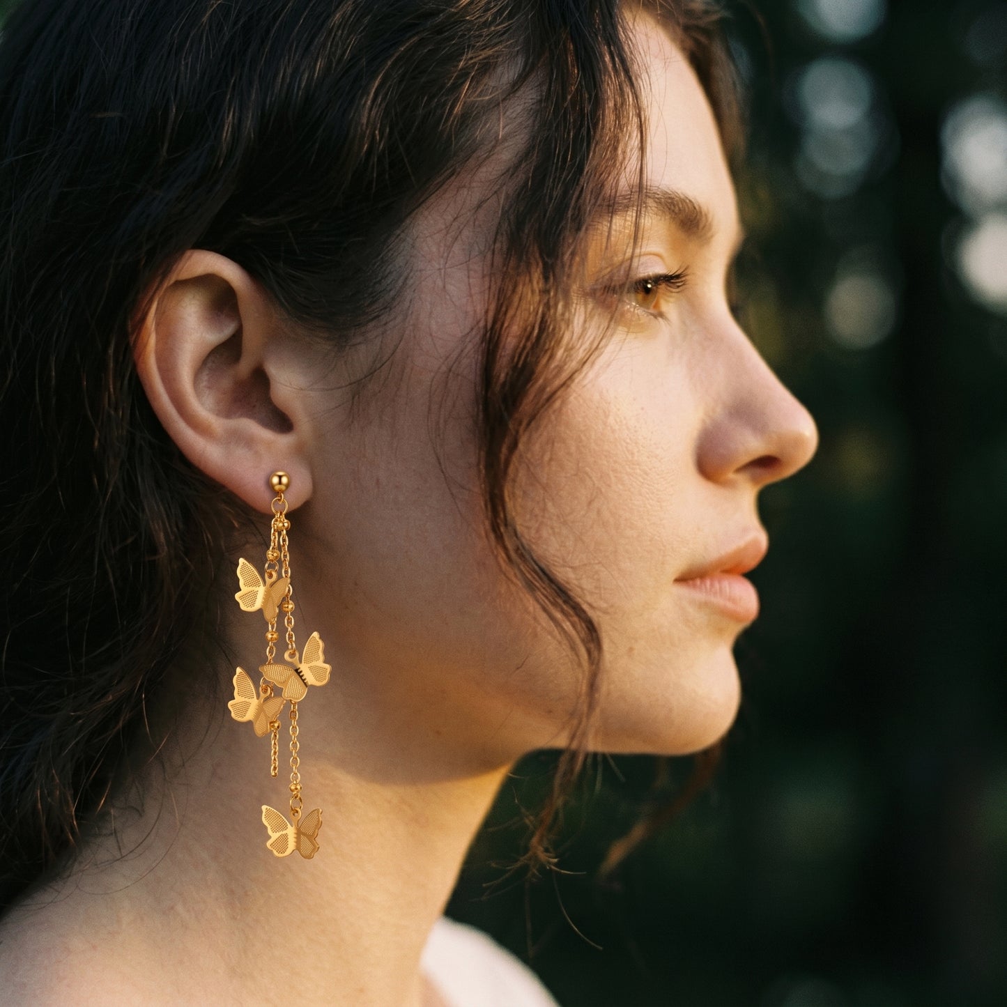 Summerproof Butterfly Fringe Drop Earrings - 18K Gold Plated Waterproof Stainless Steel