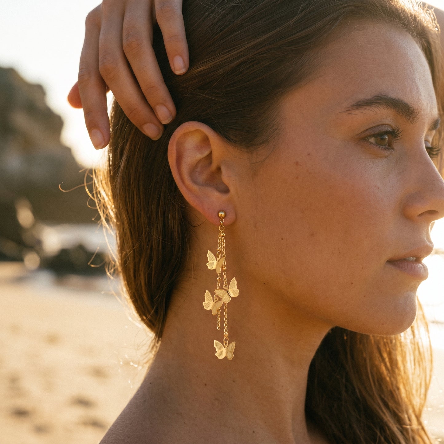 Summerproof Butterfly Fringe Drop Earrings - 18K Gold Plated Waterproof Stainless Steel
