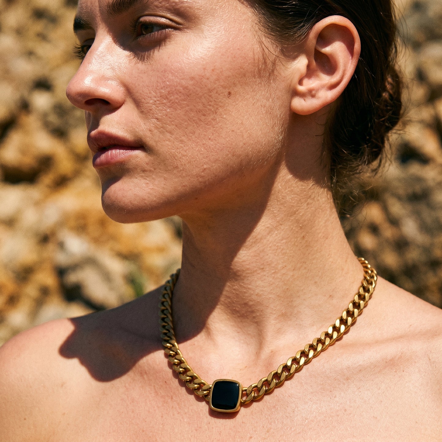 Minimalist Black Gem Cuban Necklace - 18K Gold Plated Stainless Steel Everyday Neck Chain