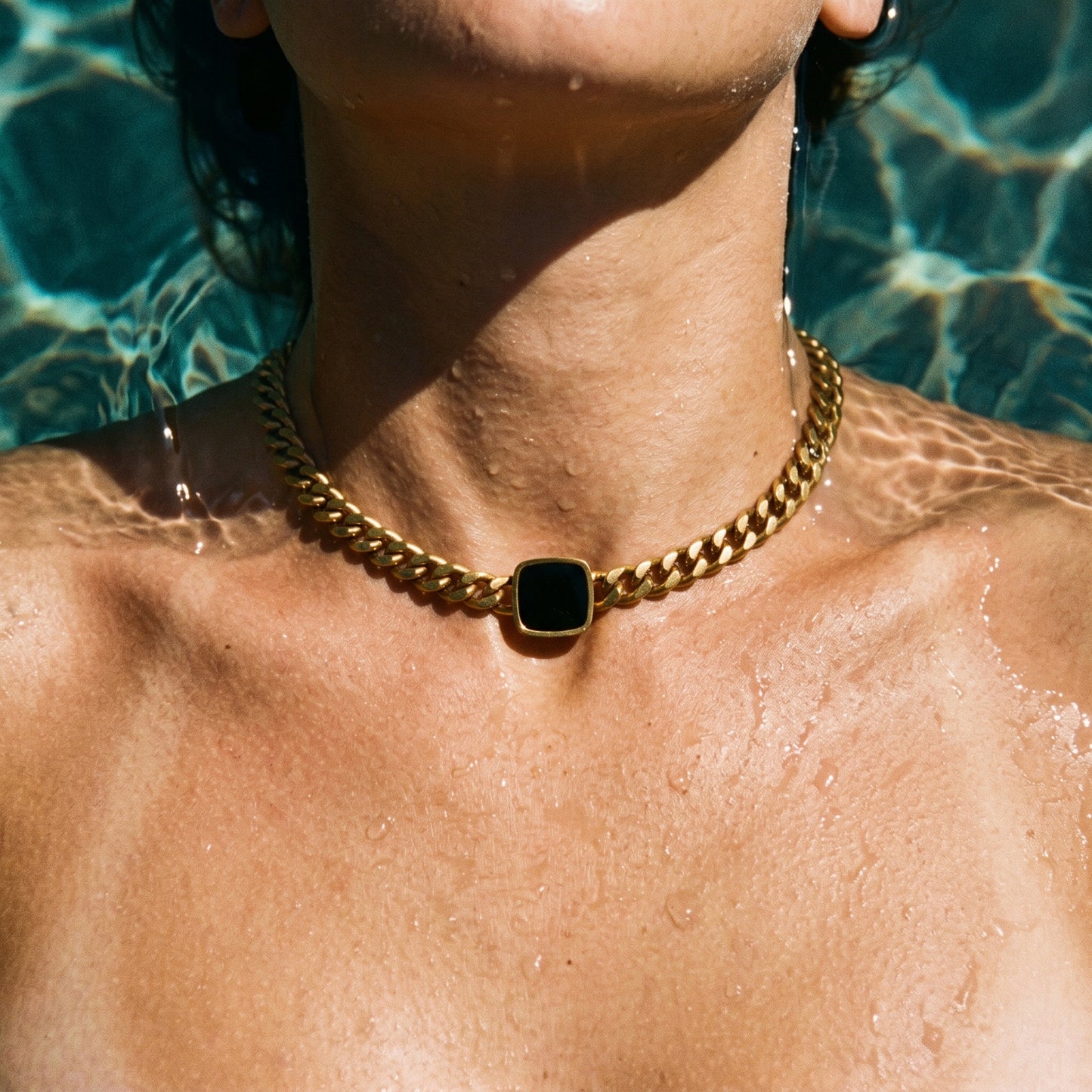 Minimalist Black Gem Cuban Necklace - 18K Gold Plated Stainless Steel Everyday Neck Chain