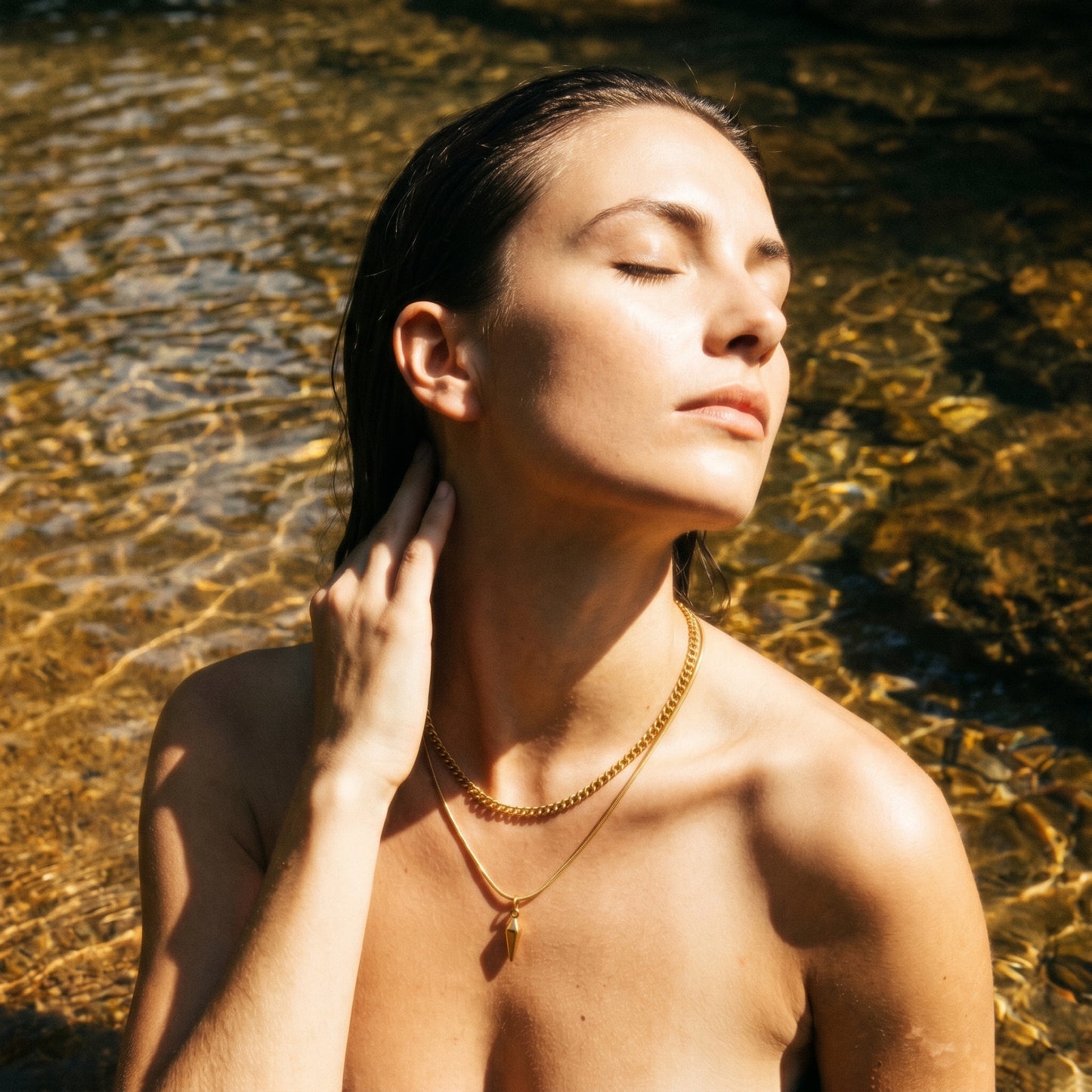 Waterproof Spike Pendant Layered Necklace - 18K Gold Plated Stainless Steel Cuban & Box Chain