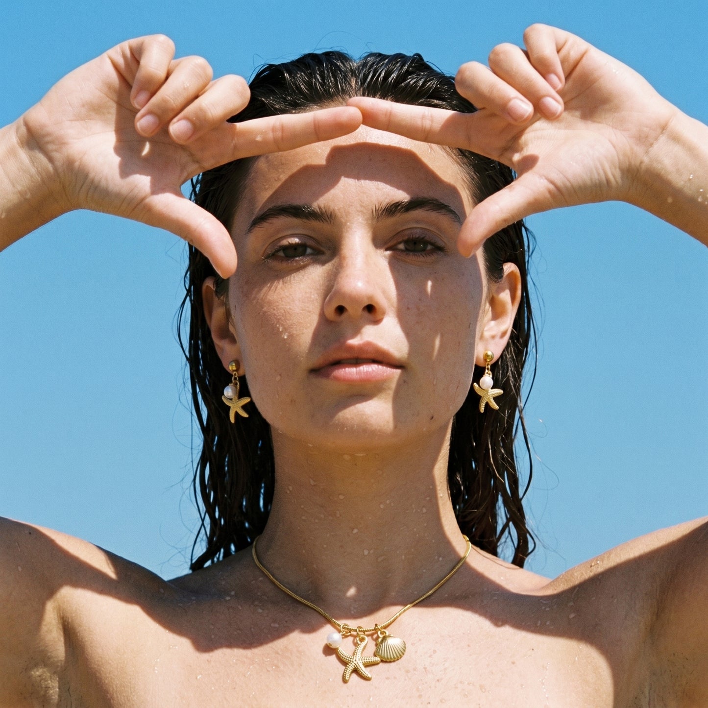 Minimalist Nautical Pearl Jewelry Set - 18K Gold Plated Stainless Steel Starfish Drop Accessories