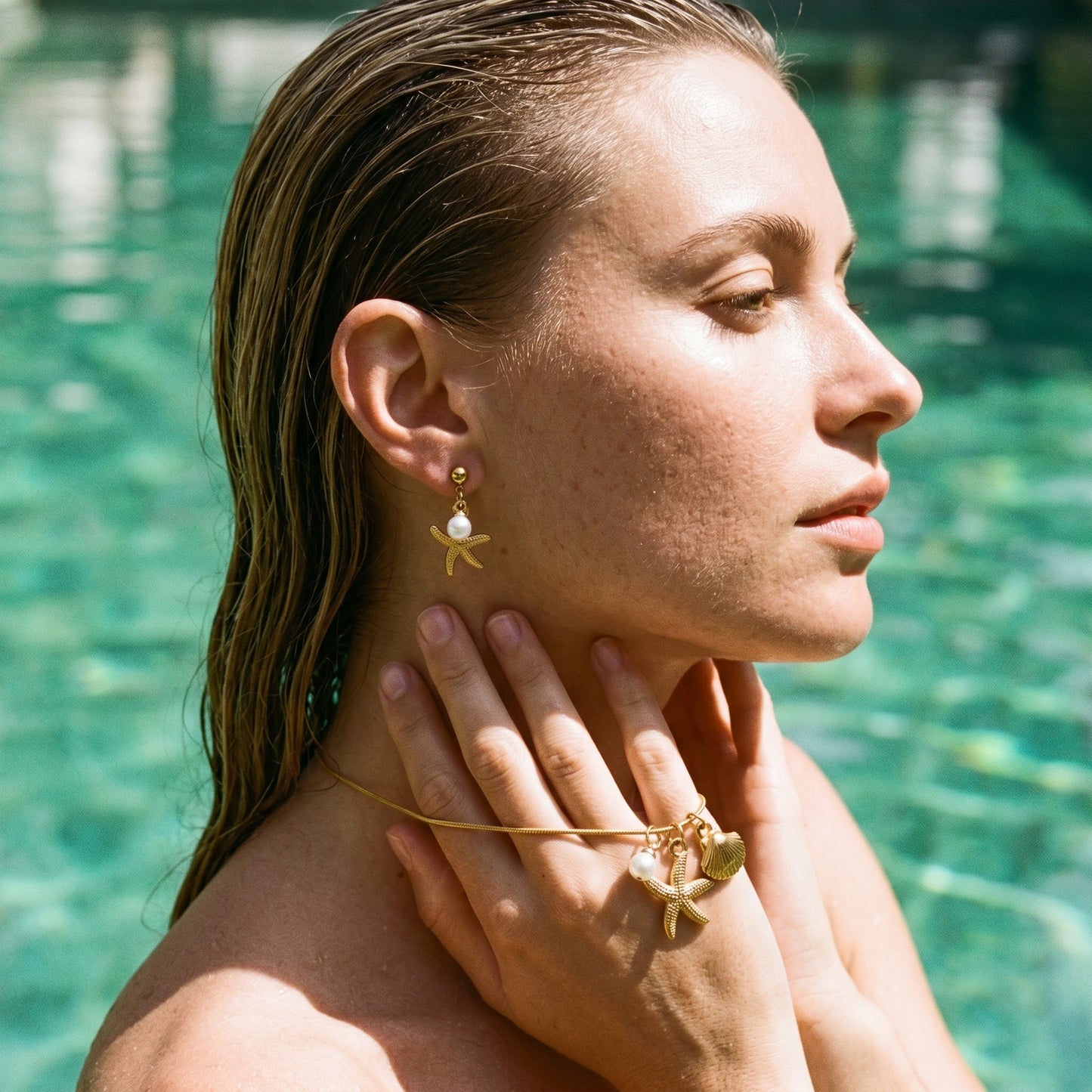 Minimalist Nautical Pearl Jewelry Set - 18K Gold Plated Stainless Steel Starfish Drop Accessories