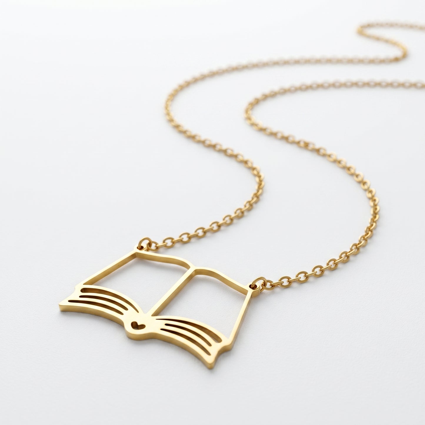 Refined Literary Heart Book Pendant - Tarnish Resistant 18K Gold Plated Timeless Jewelry